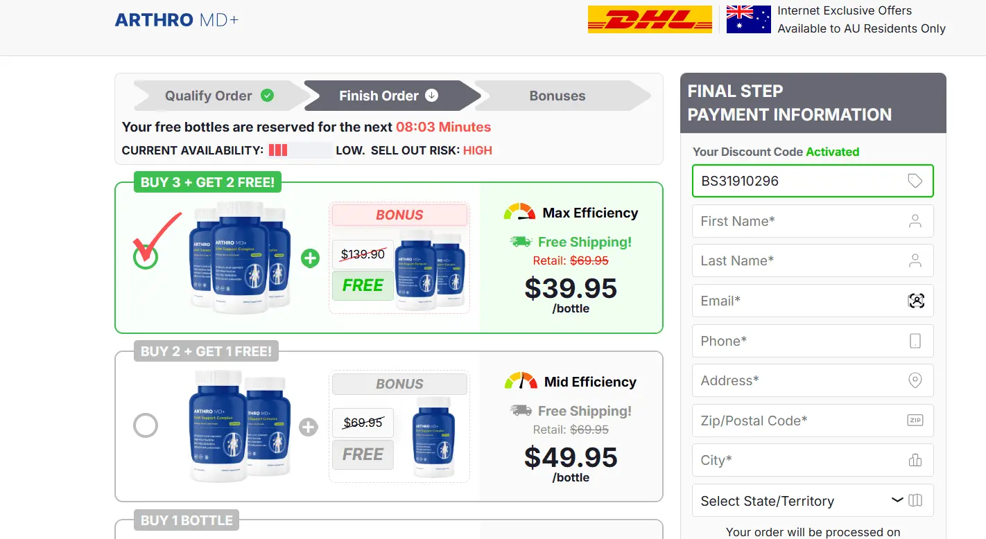 Arthro MD+ Order Page